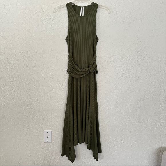 Anthropologie Kingsolver Ribbed Army Green Midi Dress XS - Picture 2 of 6